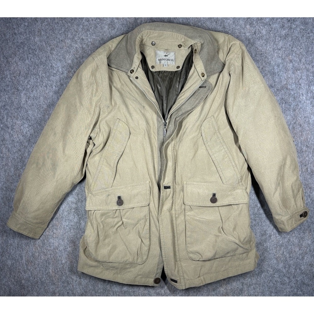 Rainforest Vintage Field Jacket Mens Large Tan Canvas Outdoor Utility Coat